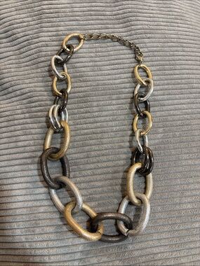 12-Mixed Metal Link Necklace - Gold, Silver, and Gunmetal